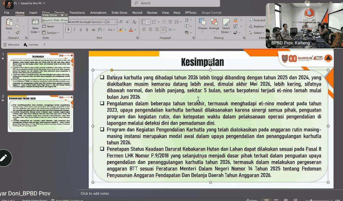 Kalaksa BPBD Kalteng Sampaikan Deteksi Dini Mampu Tekan Dampak Karhutla